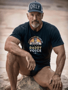 Muscle model in a humorous gay shirt featuring a daddy voice quote.