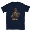 Gay Leather Gay Daddy Man Bear Dom Top Gay Beard Pride graphic t-shirt in navy.