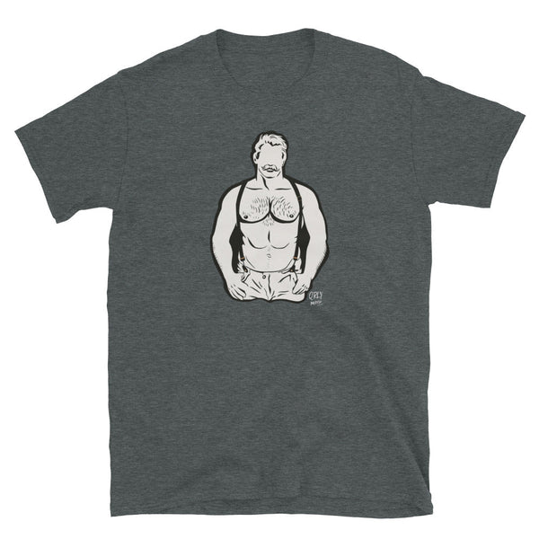 Gay Pride Shirt - Daddy BearLGBT Pride Rainbow For Gay Bear Shirt featuring a muscular man illustration on a dark shirt.
