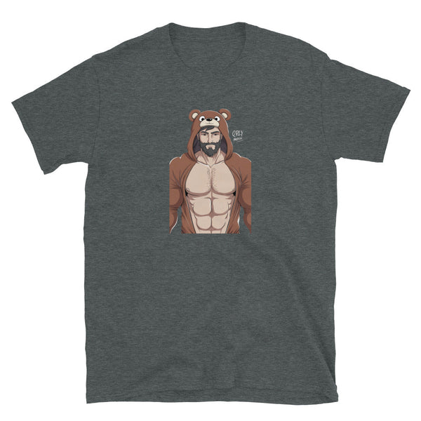 Gay Pride Shirt - Daddy BearLGBT Pride Rainbow For Gay Bear Tees featuring a muscular model in a bear hoodie.