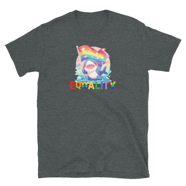 Gay Pride Shirts LGBTQ Ally Gift Shark Rainbow Gay Flag Funny LGBTQ Pride graphic t-shirt with colorful design.