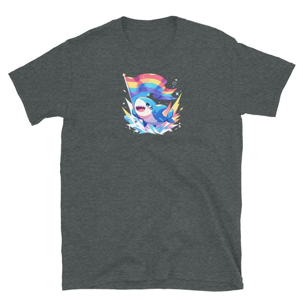 Gay Pride Shirts LGBTQ Ally Gift Shark Rainbow Gay Flag Funny LGBTQ Pride graphic tee with rainbow shark design.