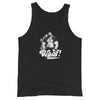Gay Pride Woof Daddy Bear Tank Top featuring bold 'Woof!' graphic on a black tank.