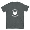 Gay Scruff T-Shirt - Grow The Beard & Get the D, grey shirt with beard graphic.