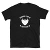 Black gay shirt with humorous beard graphic, perfect for pride events.