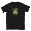 Black funny gay shirt featuring 'GAY THE PRAY AWAY' text and playful frog graphic.