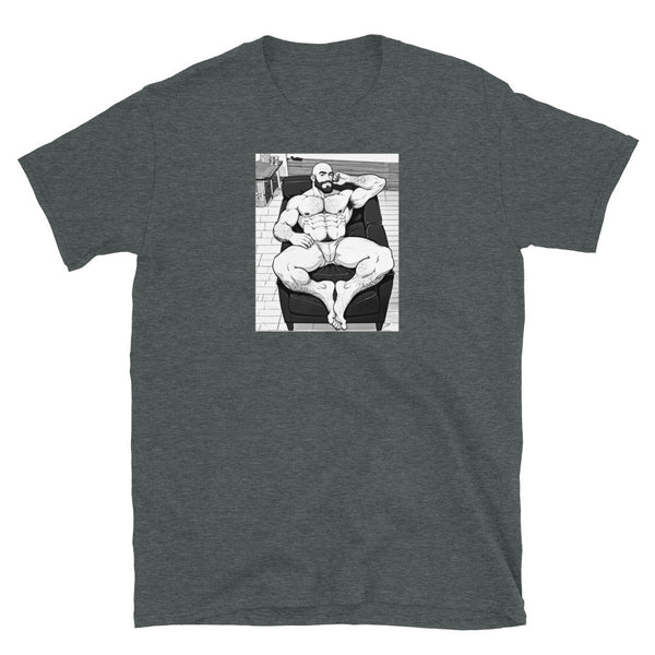 Gay vintage picture Art Daddy Gay LGBTQ Pride Leather Daddy Gay Pride graphic on a dark t-shirt.