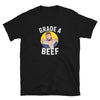 Black shirt featuring 'Grade A Beef' graphic, perfect gay pride apparel for bear men.
