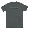 He/Him/Daddy graphic on a dark heather gay shirt, perfect LGBTQ pride apparel.