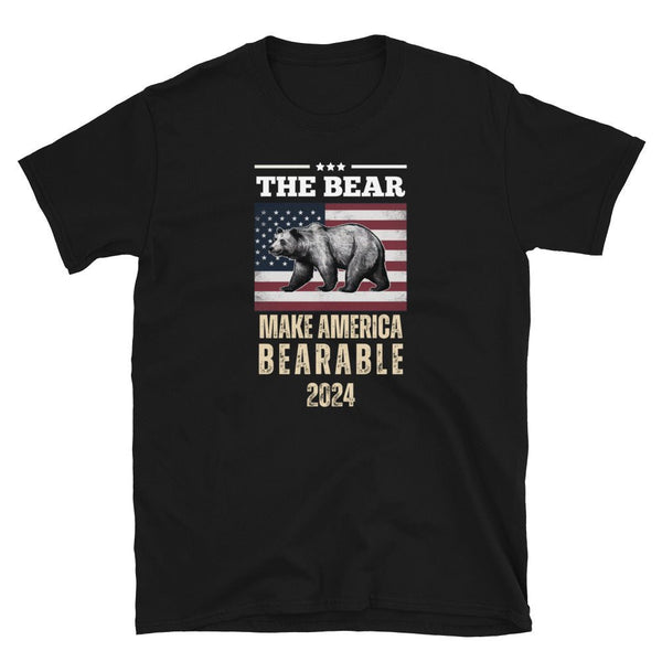 Black t-shirt featuring bear graphic and patriotic theme, I Choose The Bear - Team Bear - Make America Bearable.
