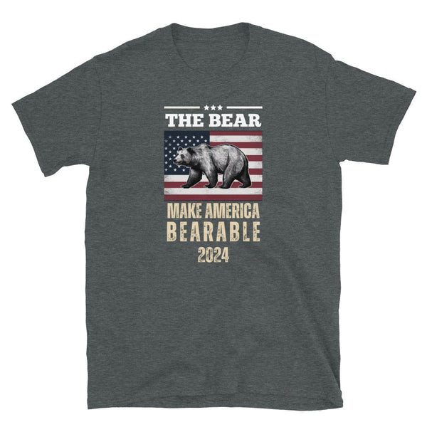 Dark Heather gay shirt featuring bear graphic and patriotic theme, I Choose The Bear - Team Bear - Make America Bearable.