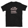 Black t-shirt featuring the phrase 'I'm Too Clumsy To Be Around Fragile Masculinity.' Perfect gay shirt for pride.