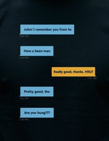 Gay Grindr Hookup Dialogue Shirt, Gay Conversation T-shirt - Sexting Hey, Gay Sex - Gay Dating