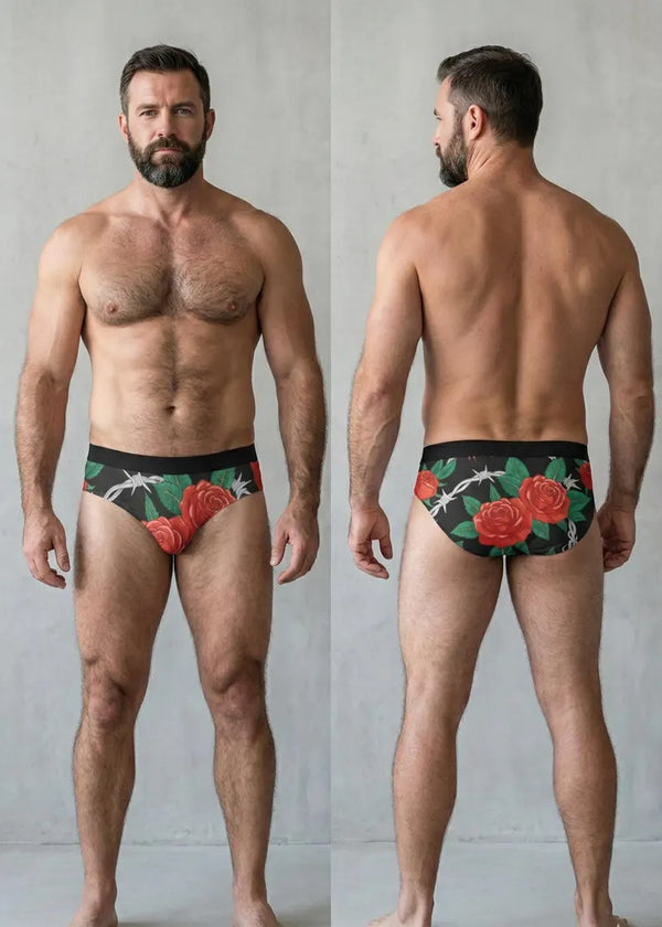 Gay Men’s Barbed Wire & Roses Underwear – Pride Briefs