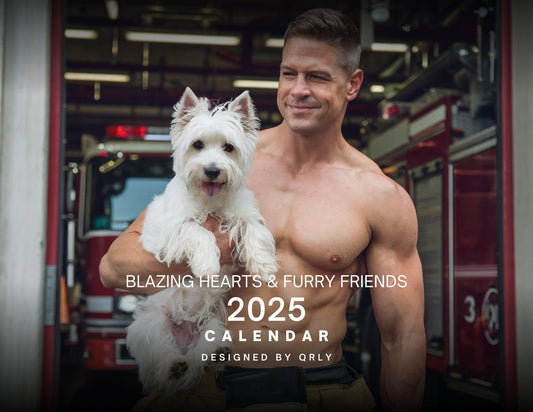 2025 Blazing Hearts & Furry Friends Calendar – Firefighter Hunks & Cute Dogs | Gay Gift & Bachelorette Favorite!