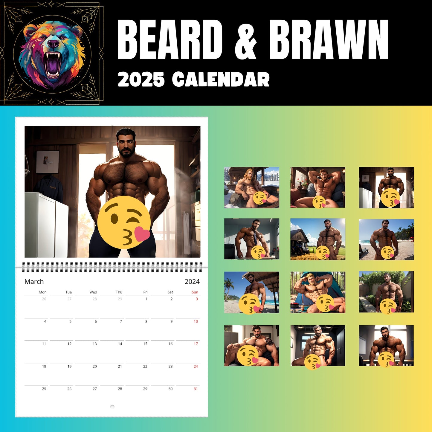 2025 Beard & Brawn Hunks DILFs Naked Calendar – Muscular Hunks & Daddies Wall Calendar (X-Rated)