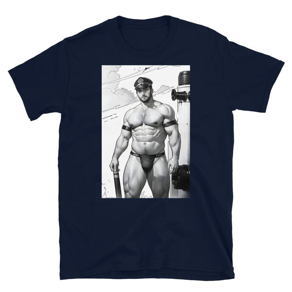 Leather Bear Gay LGBTQ Pride Leather Daddy Gay Pride / Bdsm / Leather shirt with muscular man in police cap.