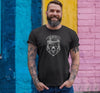 Leather Bear Pride T-Shirt worn by man against colorful wall, gay bear design.