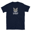 Lesbians Eat What Shirt Lesbian Couple Shirt with cat graphic on navy t-shirt.