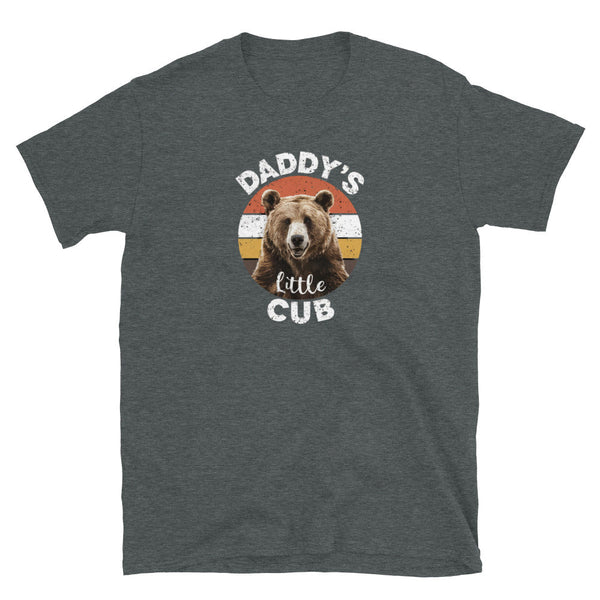 LGBT Gay Men's T-Shirts Daddy Bear Pride - Daddy's Little Cub bear graphic tee in dark heather color.