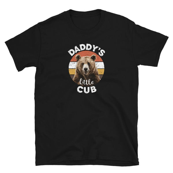 LGBT Gay Men's T-Shirts Daddy Bear Pride - Daddy's Little Cub design, black cotton tee with bear graphic.