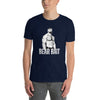 Man wearing navy gay shirt with bear bait graphic design, showcasing LGBT Gay Pride Bear Bait, Muscle Bear Shirt, Brotherhood of Bears Gay Dad Bear & Cub.
