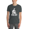 Muscle bear shirt featuring graphic design, LGBT Gay Pride Bear Bait, stylish grey cotton.