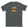 LGBT Unisex I Love Cock Pride Tee! Rainbow Rooster TShirt, LGBTQ Parade Tee, gay shirt in dark grey.