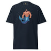 Navy gay shirt featuring a muscular male merman design, representing LGBTQ Merpride.