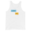White tank top with "Looking?" and "Yep." text, casual gay shirt design.