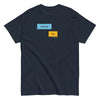 Navy blue funny gay shirt featuring messaging design, Looking? Yep. Delivered.