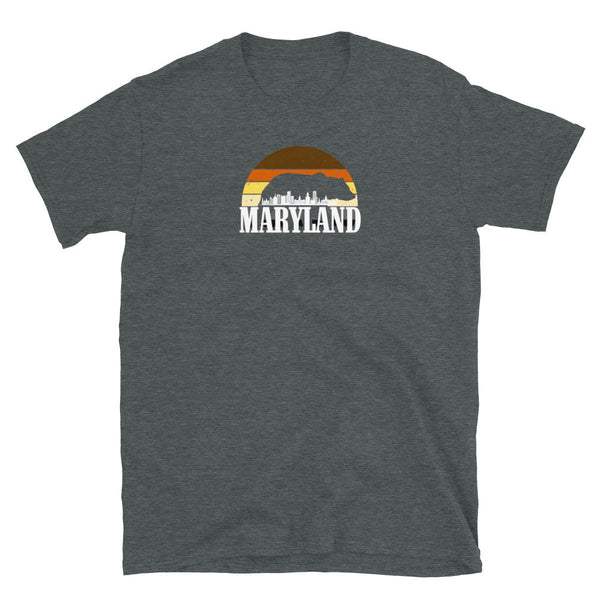 Maryland LGBTQ Rainbow Gay Daddy Bear Pride graphic t-shirt in dark heather color.