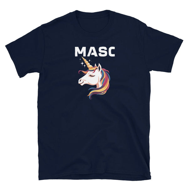 Mens Gay Shirt Funny Unicorn Gay Masc Man Tee Bear Pride Cub Masculine with colorful unicorn graphic.