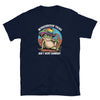 Navy t-shirt featuring a frog graphic and LGBT-themed text design.
