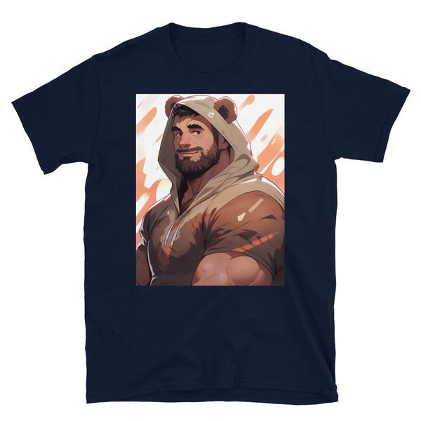 Muscle Daddy Gay Bear 42 Anime Bear Art Shirt, Gay Art Shirt for Gay Pride on navy blue t-shirt.
