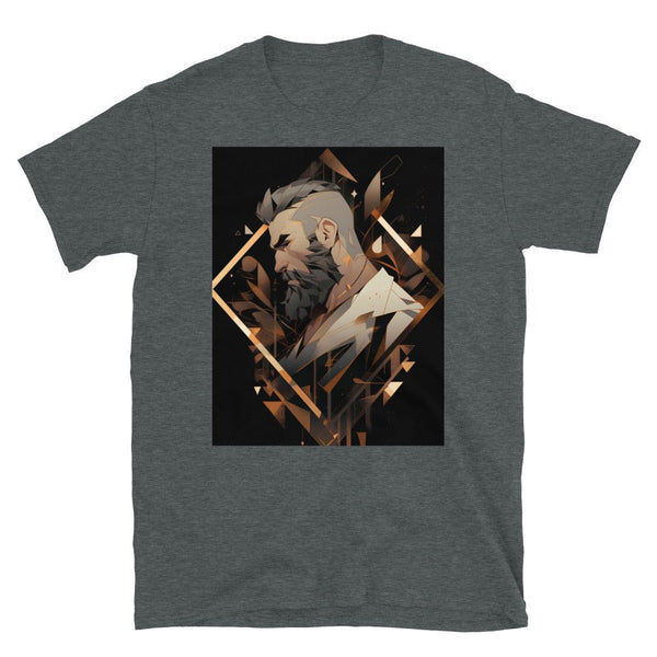 Muscle Gay Bear 10 Geometric Abstract Art Shirt, Gay Art Shirt for Gay Pride design on a dark grey t-shirt.