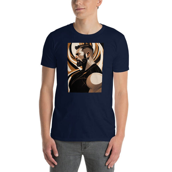 Muscle Gay Bear Geometric Abstract Art Shirt, Gay Art Shirt for Gay Pride worn by model.