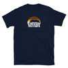 Nevada LGBTQ Rainbow Gay Daddy Bear Pride shirt in navy with sunset graphic.