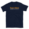 Power Bottom University funny gay shirt in navy color, perfect for pride apparel.