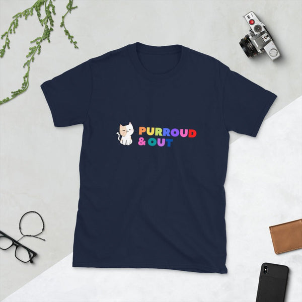 Proud Cat Lover T-Shirt | Unisex Gift for LBGTQ Pet owner | For Cat Lovers featuring rainbow text design.