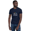 Navy blue t-shirt with 'Proud Ally & Friend' text, suitable for LGBTQ pride events.