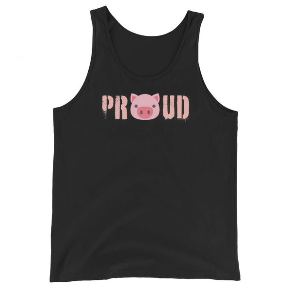 Black tank top featuring a pink pig graphic, part of Proud Pig - Gay Bear Tank Top / Gay Pride Gay Bear Gift.