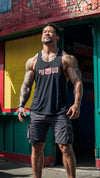 Muscular man wearing Proud Pig - Gay Bear Tank Top, showcasing gay pride apparel.