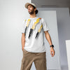 Recycled unisex basketball jersey test featuring bold graphics in yellow and black.