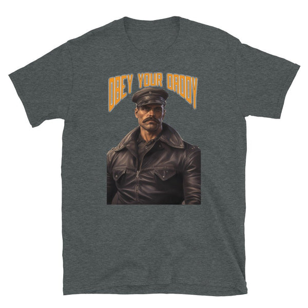 Retro Obey Your Daddy Shirt of Leather Daddy Gay LGBTQ Pride Leather Daddy Gay Pride featuring a muscular man in leather attire.
