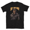 Black t-shirt featuring 'Obey Your Daddy' and leather daddy graphic, gay pride apparel.