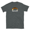 Dark Heather t-shirt featuring a rainbow design with 'Rhode Island', LGBTQ pride apparel.