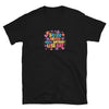 Unisex black pride shirt with colorful text: Shade Never Made Anybody Less Gay.