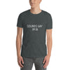 Model wearing Sounds Gay I'm In - Gay Funny T-shirt in dark heather color, casual style.
