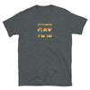 Dark heather gay shirt with rainbow 'Sounds Gay I'm In' design, perfect LGBT gift.